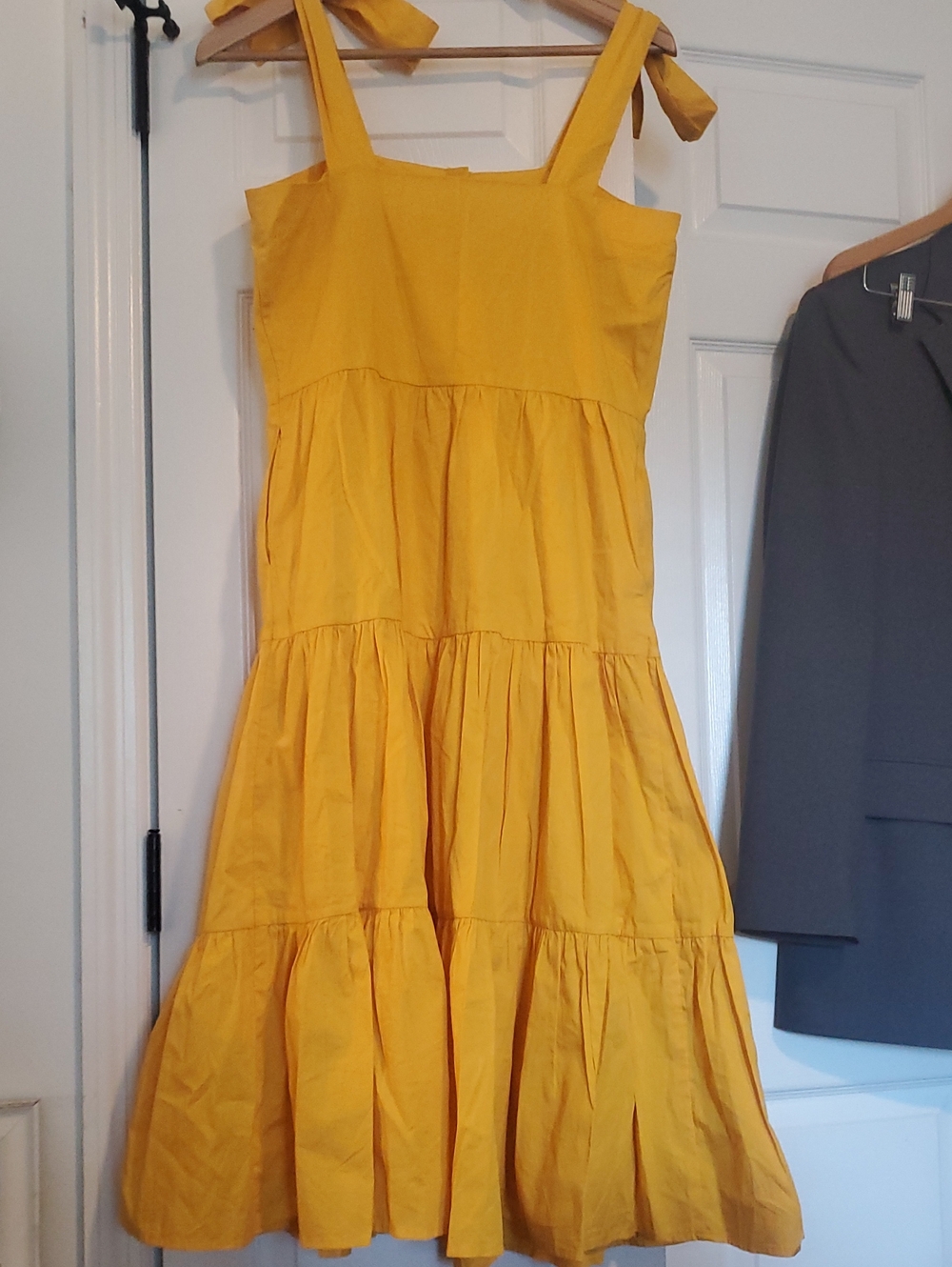 Who What Wear Yellow Tiered Tie-Shoulder Midi Dress